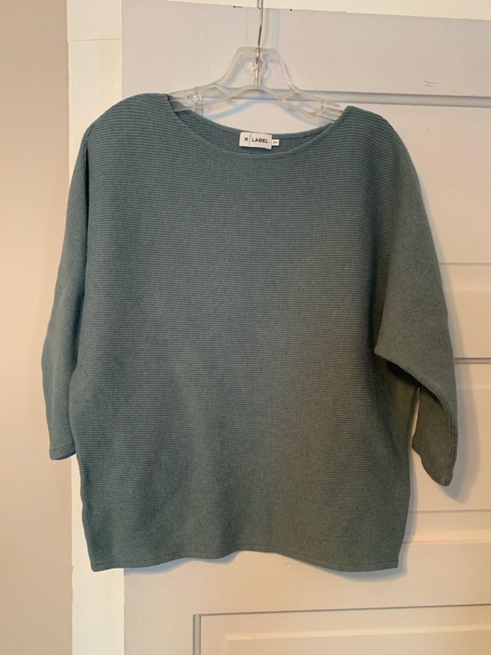 The Reset Cotton and Linen Blend Ribbed Dolman Sleeves Sweater in Dusty Teal